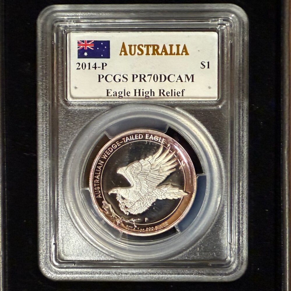 2014-P Australian Wedge-Tailed Eagle High Relief Silver PCGS PR70 DCam, signed